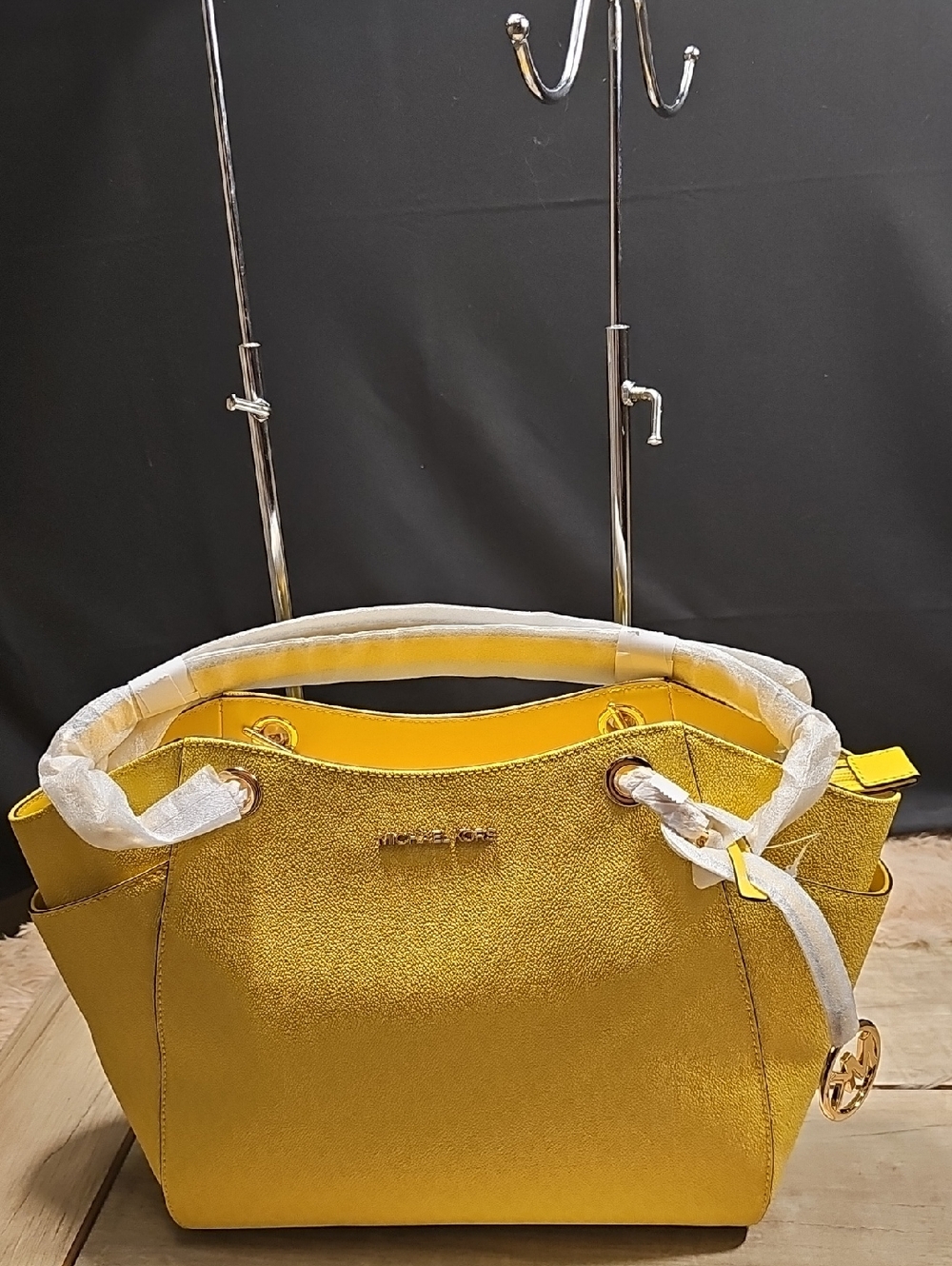 Michael Kors Bright Yellow Leather Tote with Gold Hardware